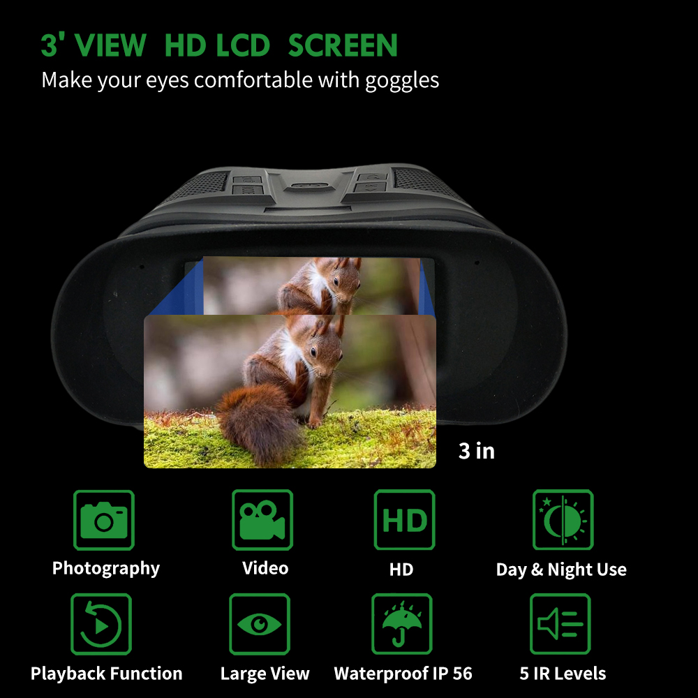 NV800SC 2K 850nm 854x480 3" LCD Head Mount Infrared Night Vision Binoculars For Camping