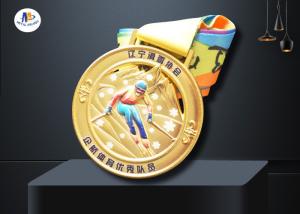 Wholesale Round Stock Medals For Skiing Events Imitation Gold Plating Colorful Printing In Relief Of Skater Figure from china suppliers