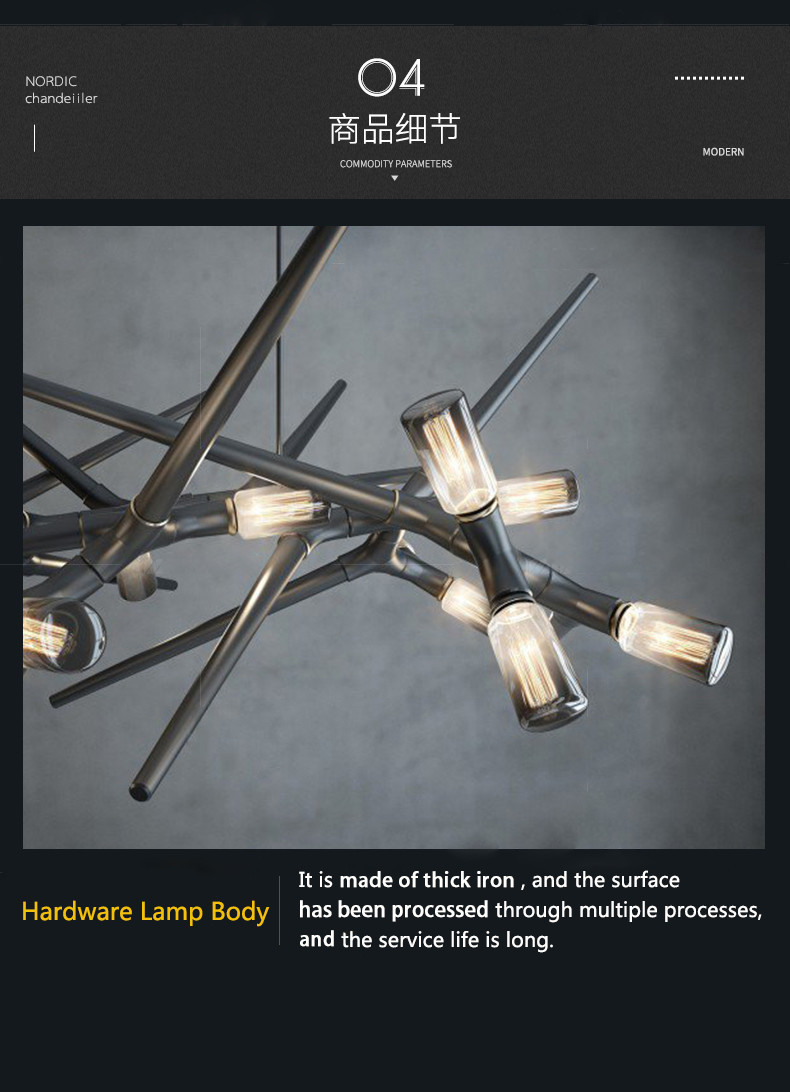 Postmodern Thorn Designer Chandeliers Creative Living Room Villa black chandelier(WH-MI-412)