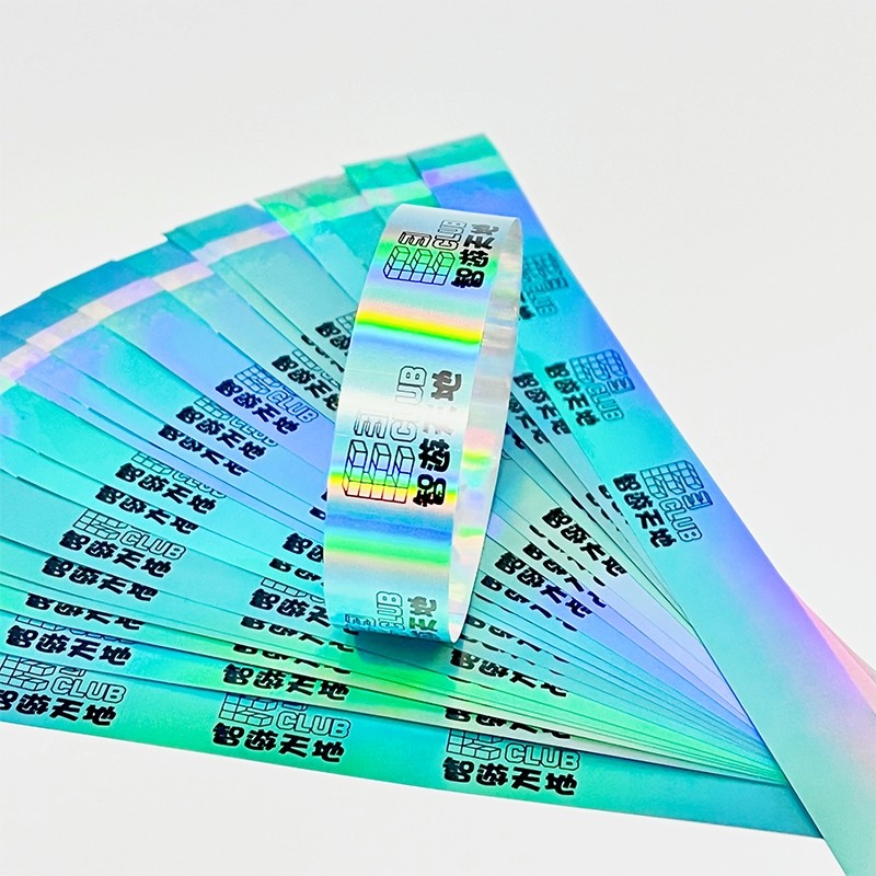 Factory Wholesale Laser Glitter Flash Wrist Strap Customized Style Barcode Logo Shiny Laser Paper Wristband For Events