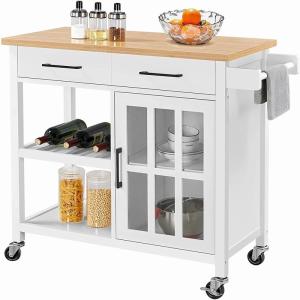 Wholesale MDF Top Kitchen Island Trolley Cart With Open Storage Shelves Cabinets from china suppliers