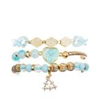 Blue Plactic Chain Gold Metal Beads Handmade Bracelet For Women Party