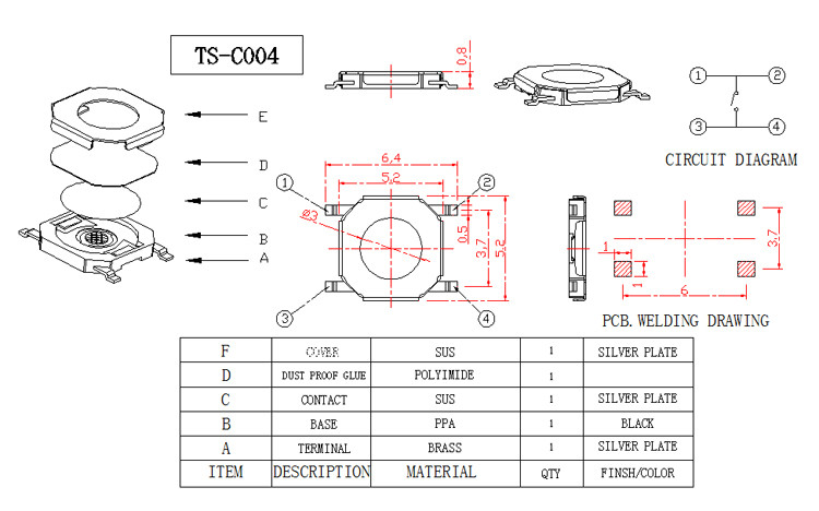 Surface Mounted Momentary Tactile Switch Iron Cover For Earphone Waterproof