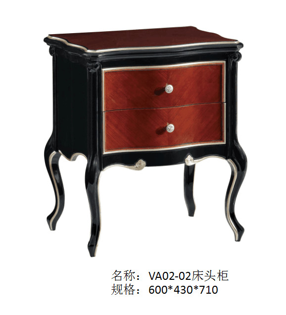 Luxury furniture sets French Neoclassical Black Bright Solid Wood Furniture Leather Soft Packed Double Bed