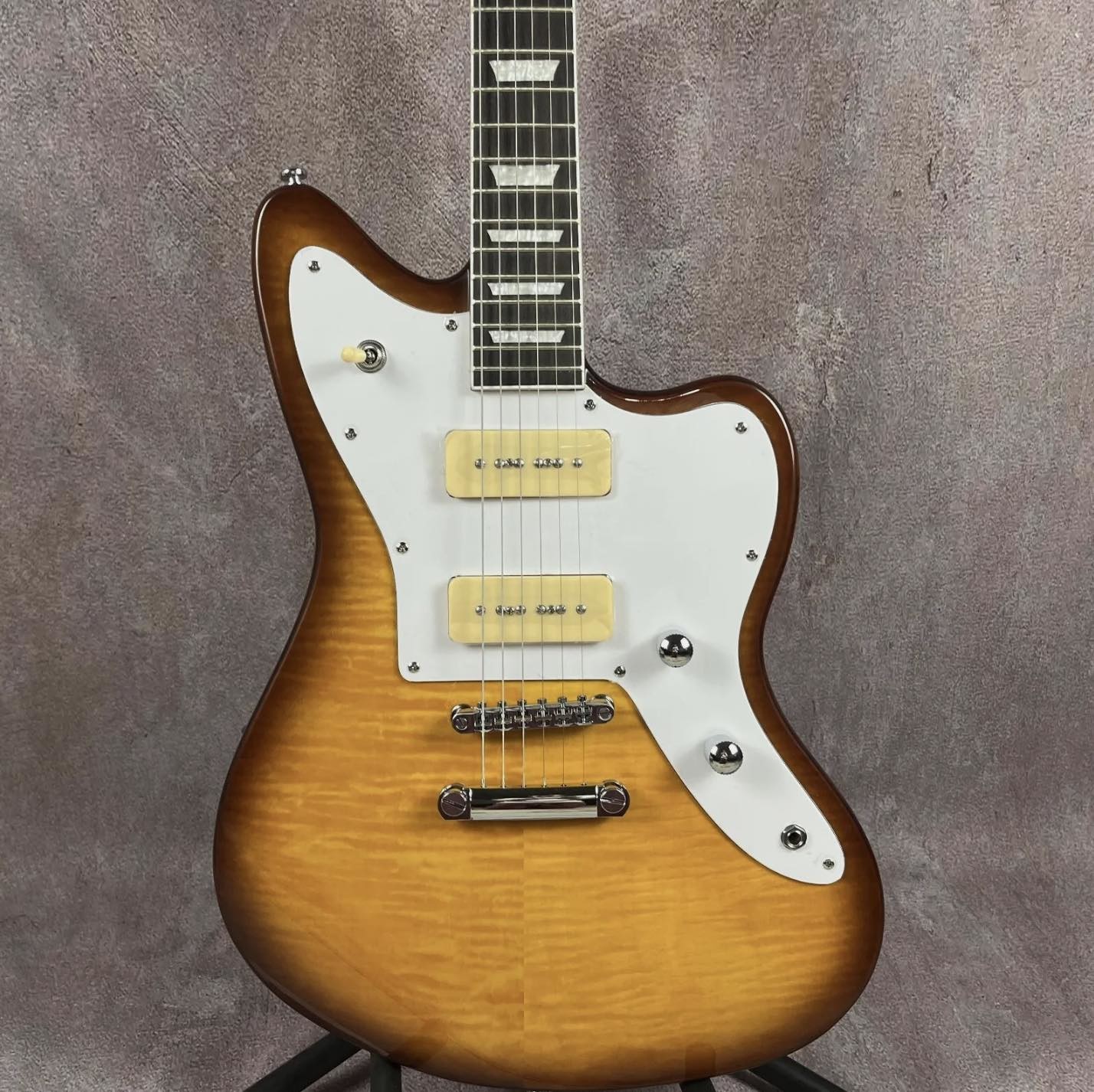 Custom Flamed Top Electric Guitar with P90 Pickups Solid Body Rosewood fingerboard