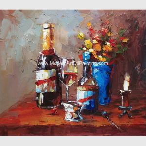 Wholesale Thick Oil Palette Knife Oil Painting , Still Life Art Painting Abstract Wine Bottle from china suppliers