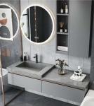 Round Mirror Contemporary Bathroom Cabinets Gray Lacquer For Handwashing