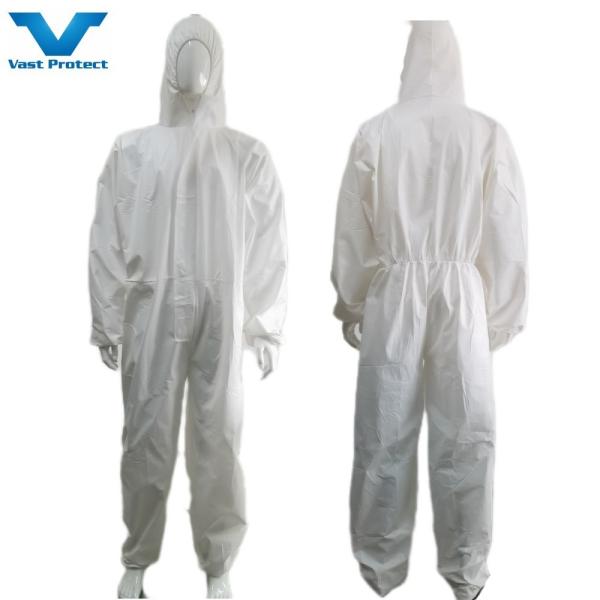 White S-5XL CE Certified Type 5/6 Micro-Porous Hooded Coveralls for Safety