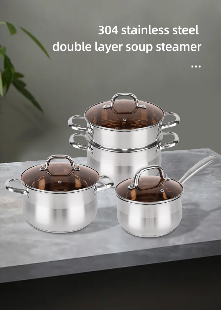 Hot Selling Cookware Set Kitchen Cookware 304 Stainless Steel Double Layer Soup Steamer Pot Ollas Cooking Pot Set
