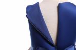 O-Neck Satin Girl Dress Embroidered Mesh Dress Dark Blue Pearl Necklace Dresses