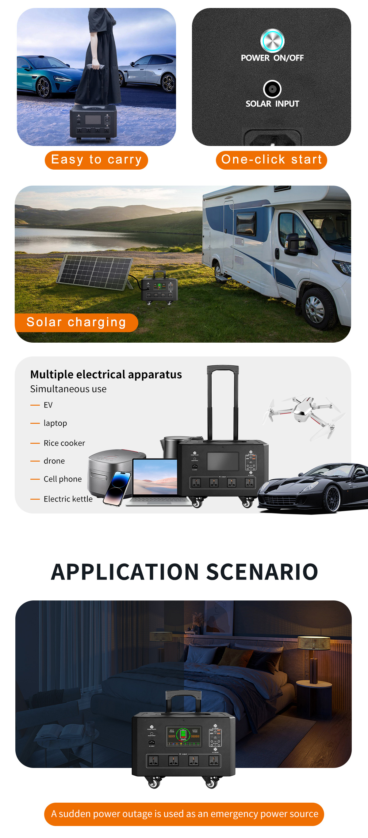 Leakage Protection Portable Solar Battery Charging Station 2.3KWH 3.3KW For Fast Charging