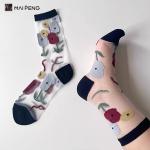 Chic Custom Flower Jacquard Crystal Socks Women'S Summer Wear Transparent Socks