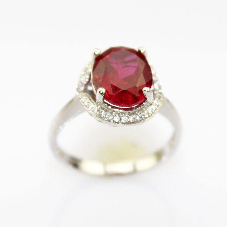 Women Jewelry 925 Silver Ring with Oval Dome Amethyst Cubic Zircon (R195)