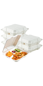 5 Compartment Plates, 125 Pack Disposable Paper Plates, Biodegradable Sugarcane Plates, Eco-Friendly School