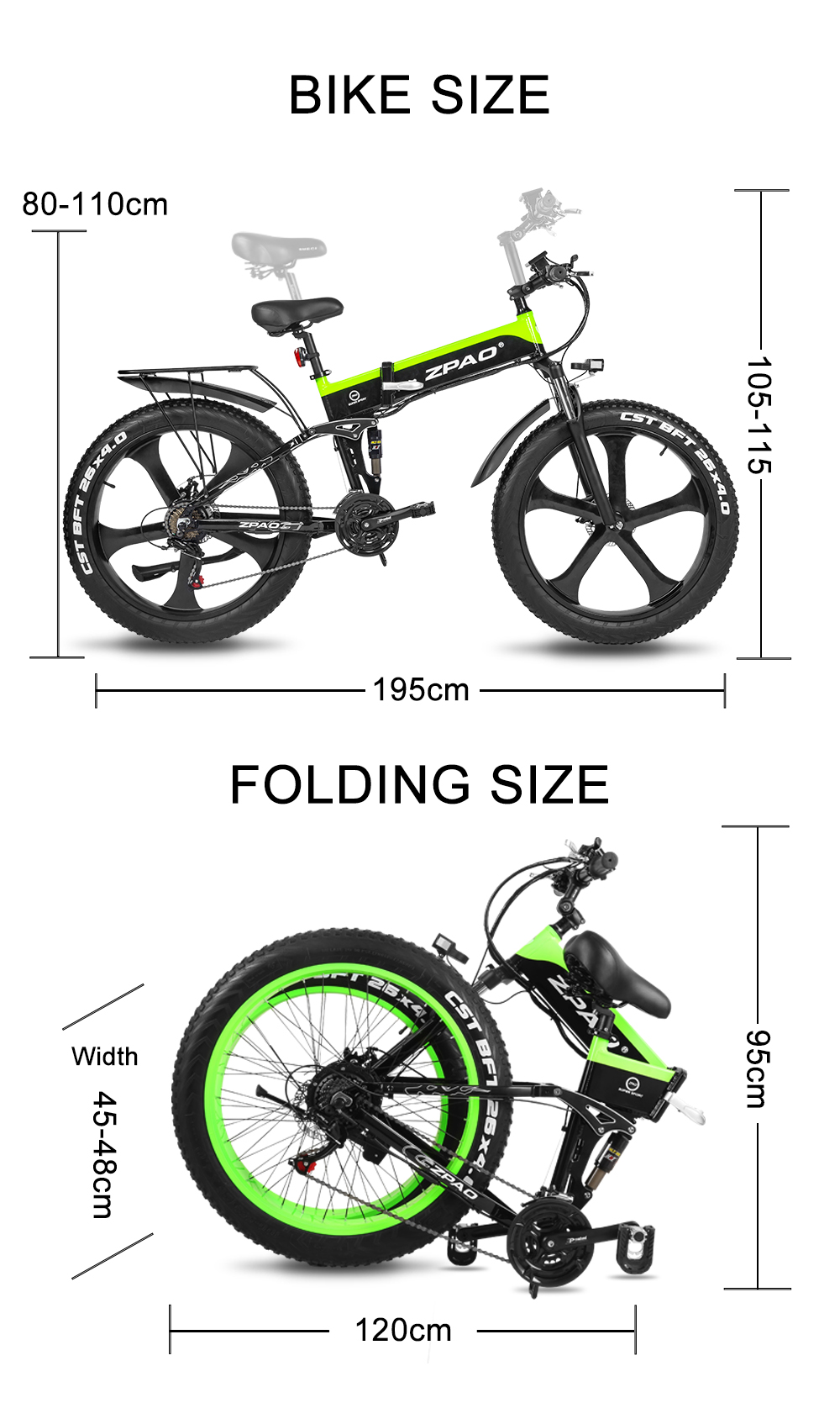 Folding Full Suspension Fat Tire Electric Bike 1000W 48V 26"*4.0 Snow Tire Disc Brake