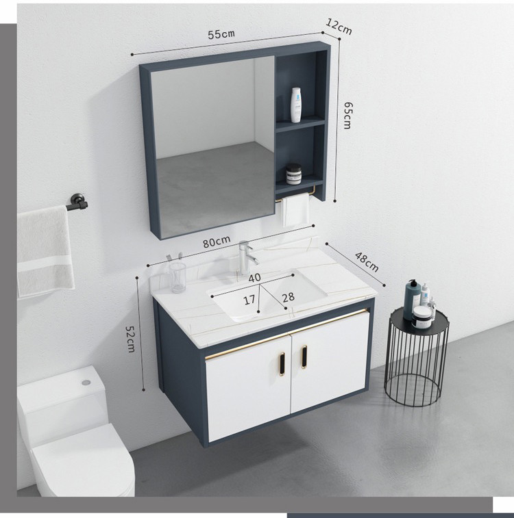 Bathroom Wall Mounted White High Glossy Painting PVC Ceramic Basin Vanity With Mirror