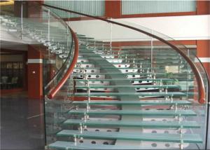 Wholesale Rubber Wood Tread Curved Glass Staircase With Standoff Glass Railing from china suppliers