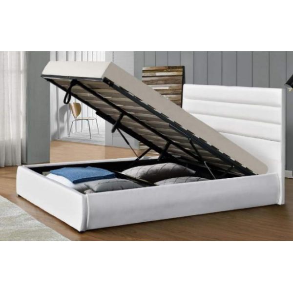 Optional size White Upholstered Bed Frame with storage for sleep comfortable