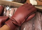 Double Breathable Ladies Black Leather Sheepskin Lined Gloves For Cell Phone Use