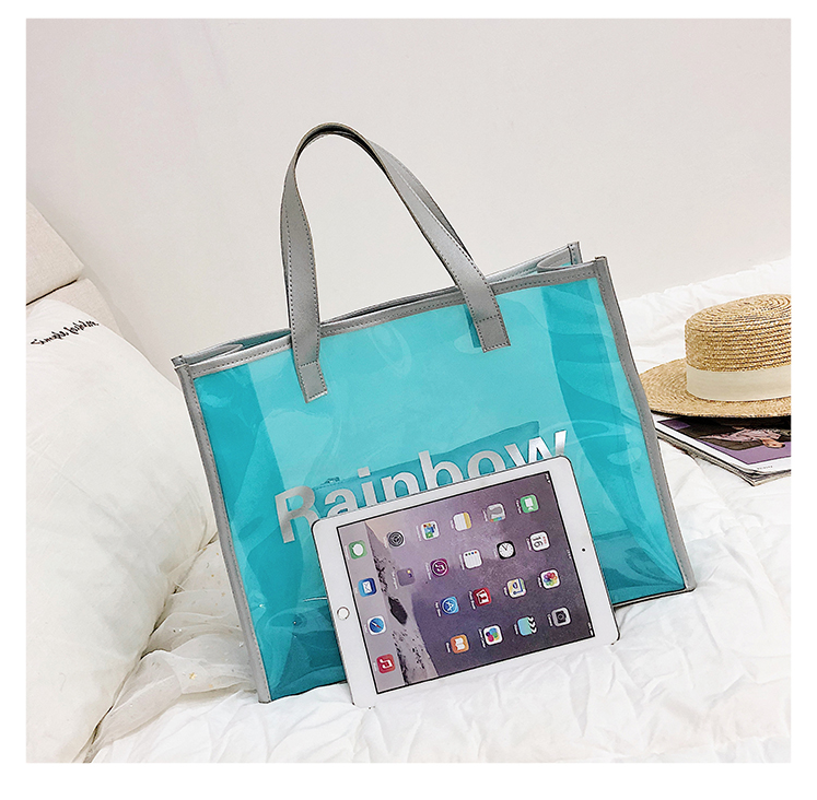 Handle Zipper Lock Cosmetic Pvc Bag With k, beach Bag Chain handle Handbag beach tote bag, jelly tote bag candy ha