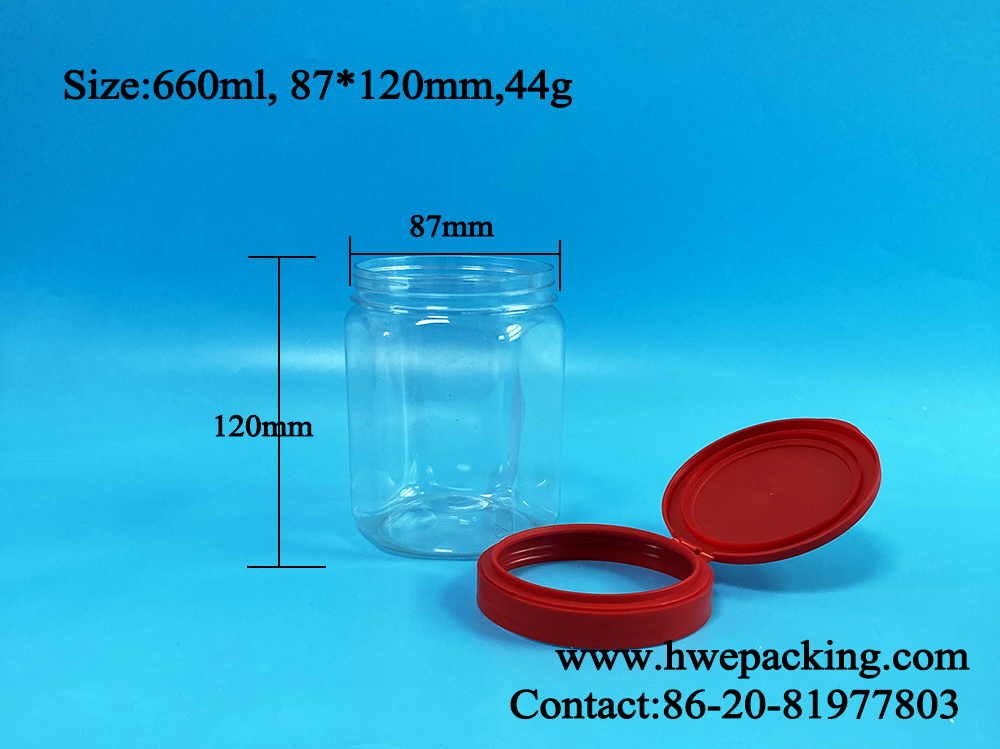 Flip Top Hexagonal Clear PET Plastic Jars For Bath Salts 660ml