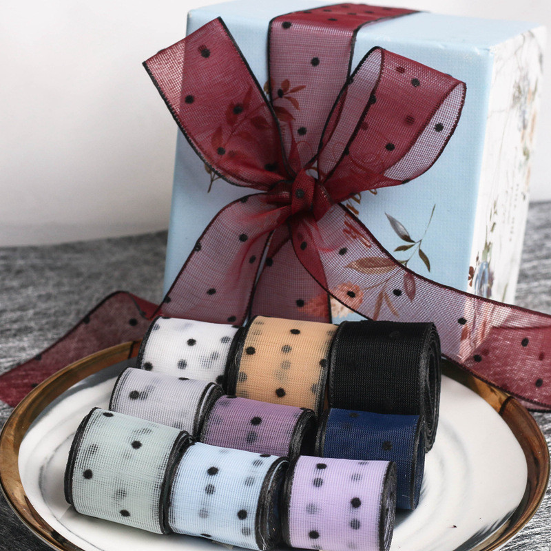 10mm-60mm Dot Velvet Wired Ribbon Embroidery double sided velvet ribbon