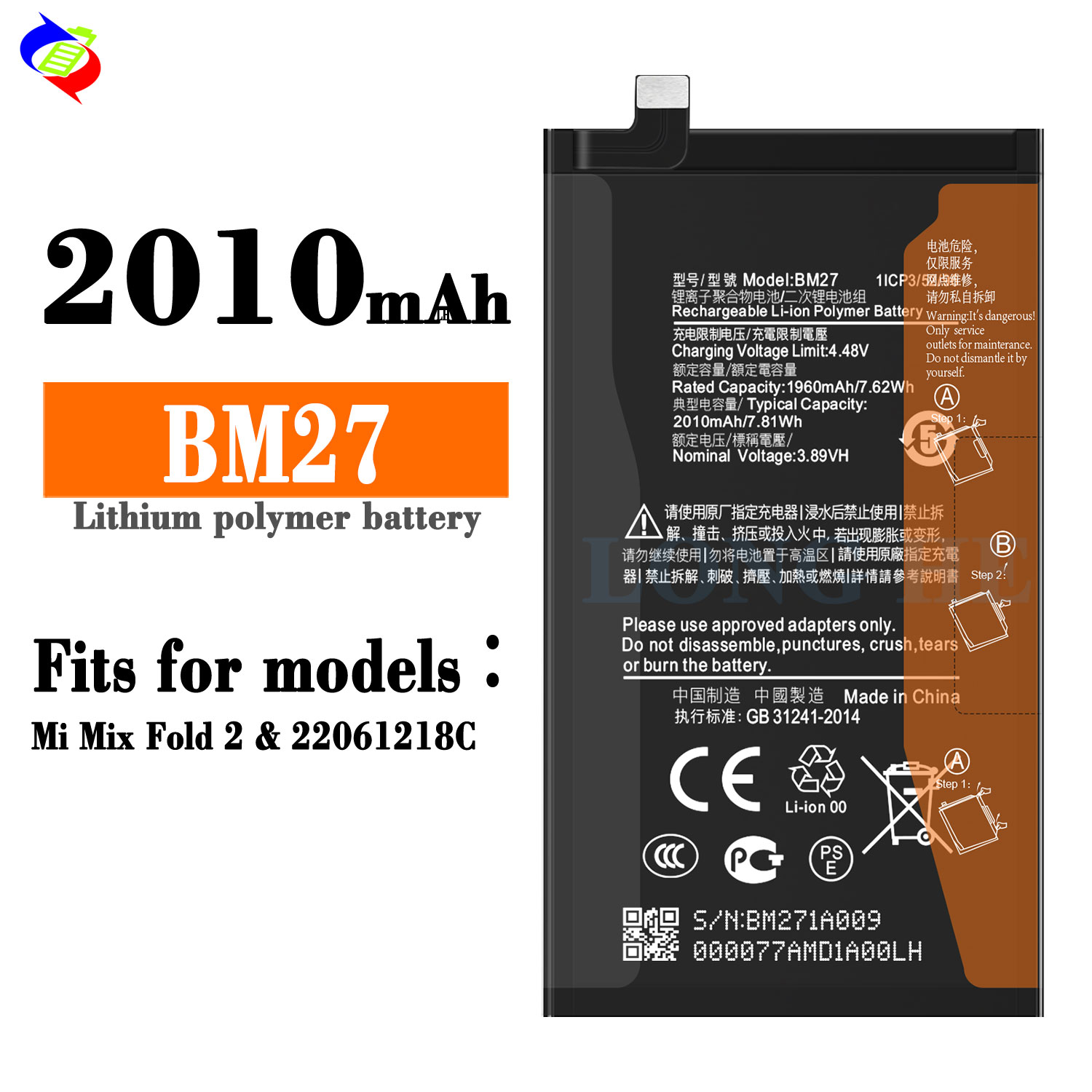 Original BM26 BM27 Battery for XIAOMI Mi Mix Fold 2/22061218C 2490mAh 2010mAh 0 Cycle