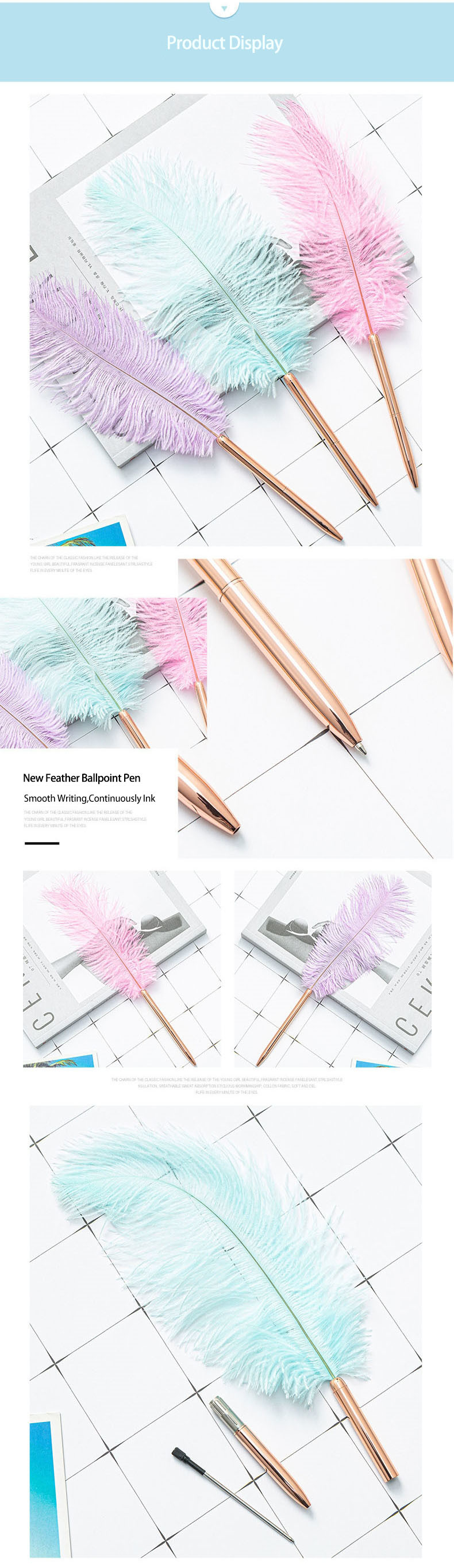 Colorful Feather Ball Point Pen Metal Creative Gift Ballpoint Pens For Office School