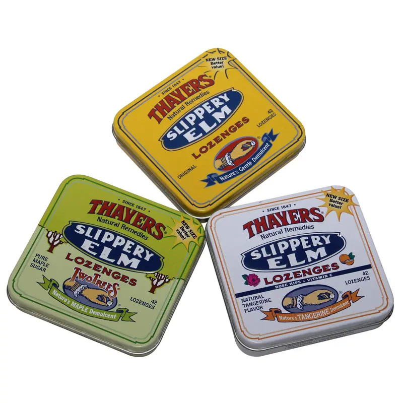 Embossed Thayer Tin Square Tin Container Small Mint Tin Box with Hinge