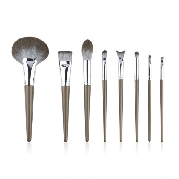 8PCS Vegan Cosmetic Makeup Brush Set Grey Soft Touch Bristle Custom Logo Fan