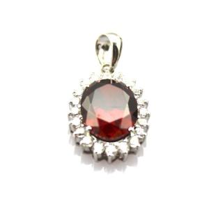 Wholesale 925 Silver Jewelry 9mmx12mm Garnet Cubic Zirconia Pendant Necklace (QTP0342) from china suppliers
