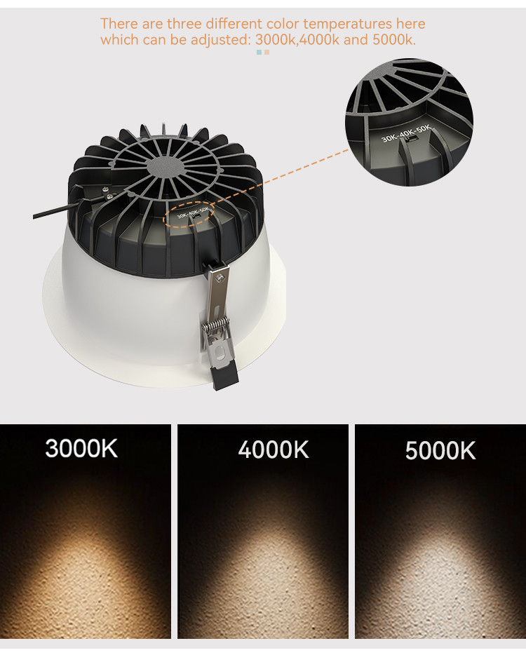 Eco Friendly Plastic LED Downlight Front Ring With Aluminum Heat Sink 3CCT Switchable