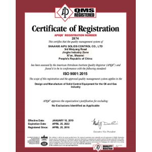 Shaanxi Aipu Solids Control Co., Ltd Certifications