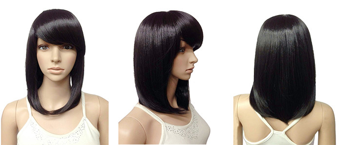Synthetic Heat Resistant Wigs / Long Bob Wigs With Side Bangs