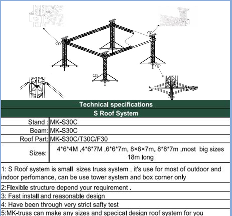 Wedding/Concert/Show Professional Stage Effect Lighting Truss System with Black Roof