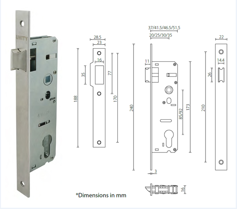 Certifire Stainless Steel Mortice Door Lock for Fire Door 4 hour EN1634 Fire Tested EN12209 and CE Marking