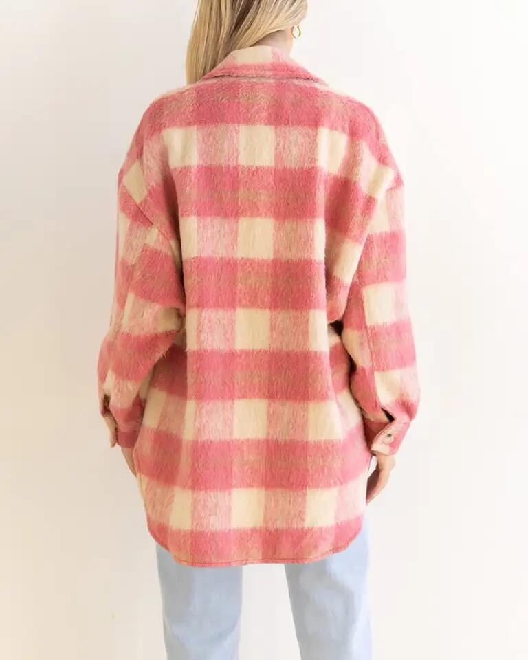 Winter Plaid Jacket Women Overshirt Long Checkered Jacket Woman Female Long Sleeve Winter Shirt Jackets Coats for Women