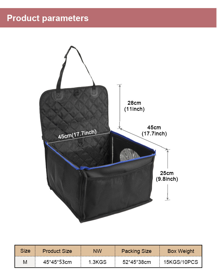 Waterproof Dog Car Booster Seat Pet Front Protector Seat with Non-slip Bottom Storage Pocket and removable and washable