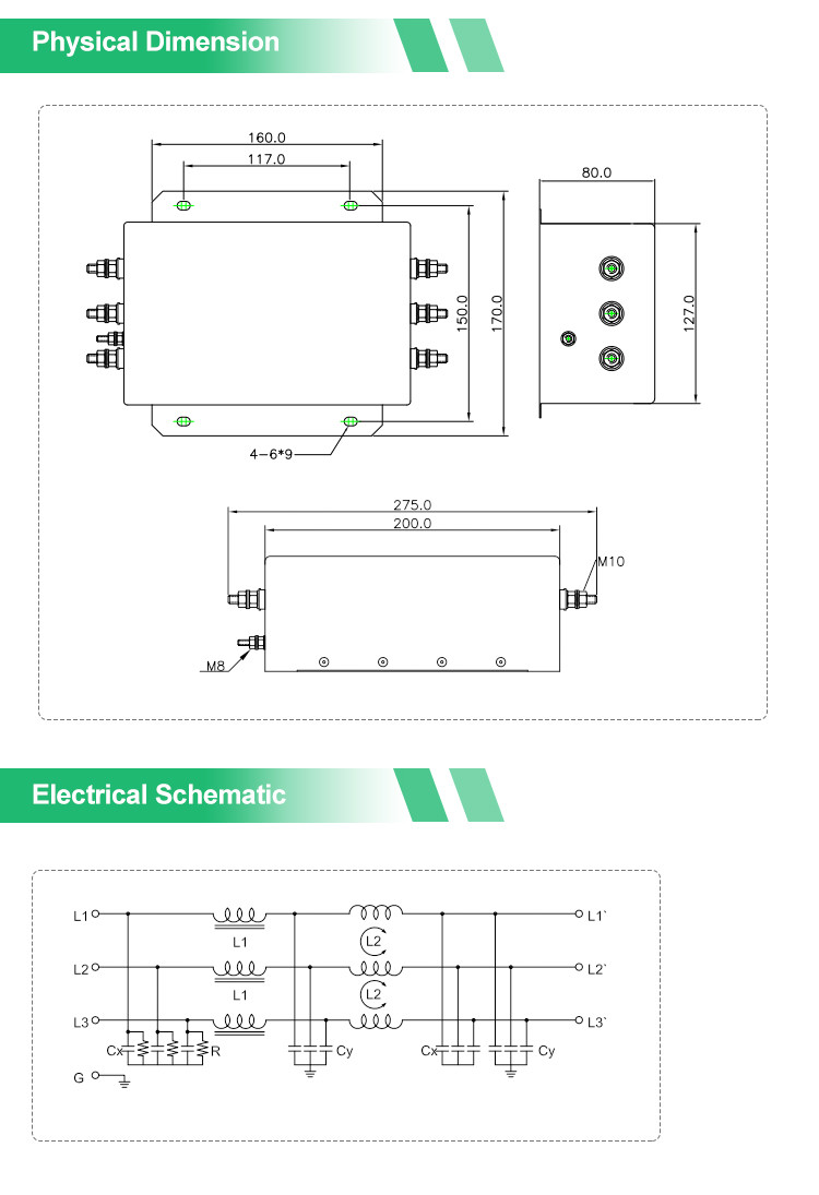 YX83 Series Three Phase Filter 3 Line EMI Filter 100A High Power Filter