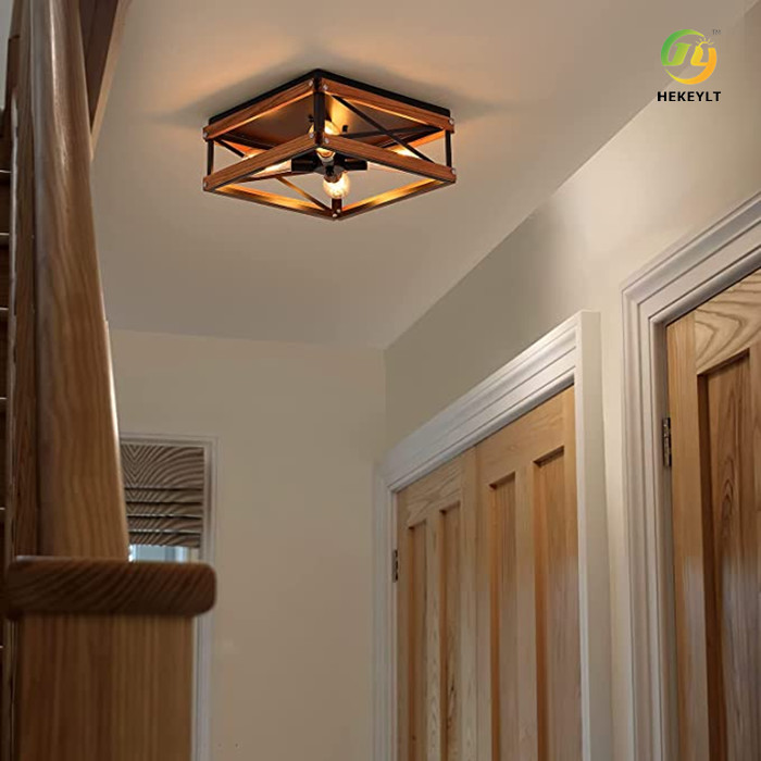 Retro American Rustic Industrial Style Wrought iron Black Restaurant Ceiling Lamp