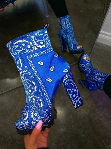 Wholesale Blue Satin Leather OEM Women'S High Heel Platform Boots Anti Slippery from china suppliers