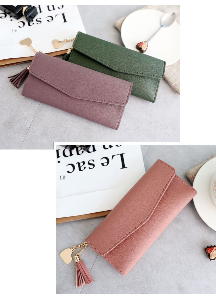Solid Colors PU Leather Women Wallets Luxury Long Hasp Fold-over Pattern Coin Purses