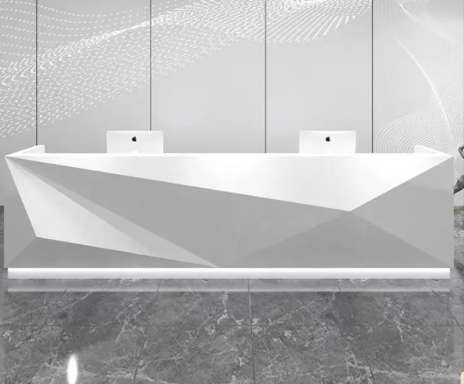 Fancy Led Front Counter Reception Desk White Beautiful Curved Large Customized Counter Office Furniture Contemporary Panel