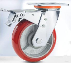 6 Inch Heavy Duty Casters With Brakes Orange Urethane Casters Cast Iron Wheels