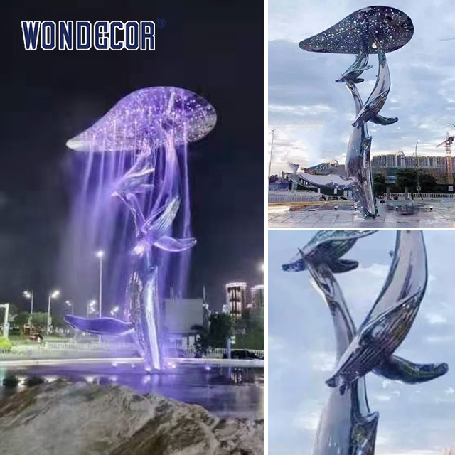 Large Outdoor Square Stainless Steel Fountain Sculpture Cloud Whale