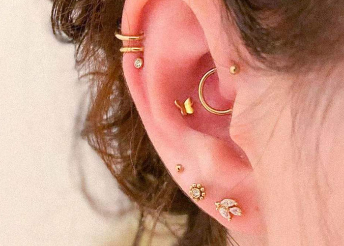 L Shape 18K Gold Nose Piercing Button Style For Women 6mm + 5mm Length