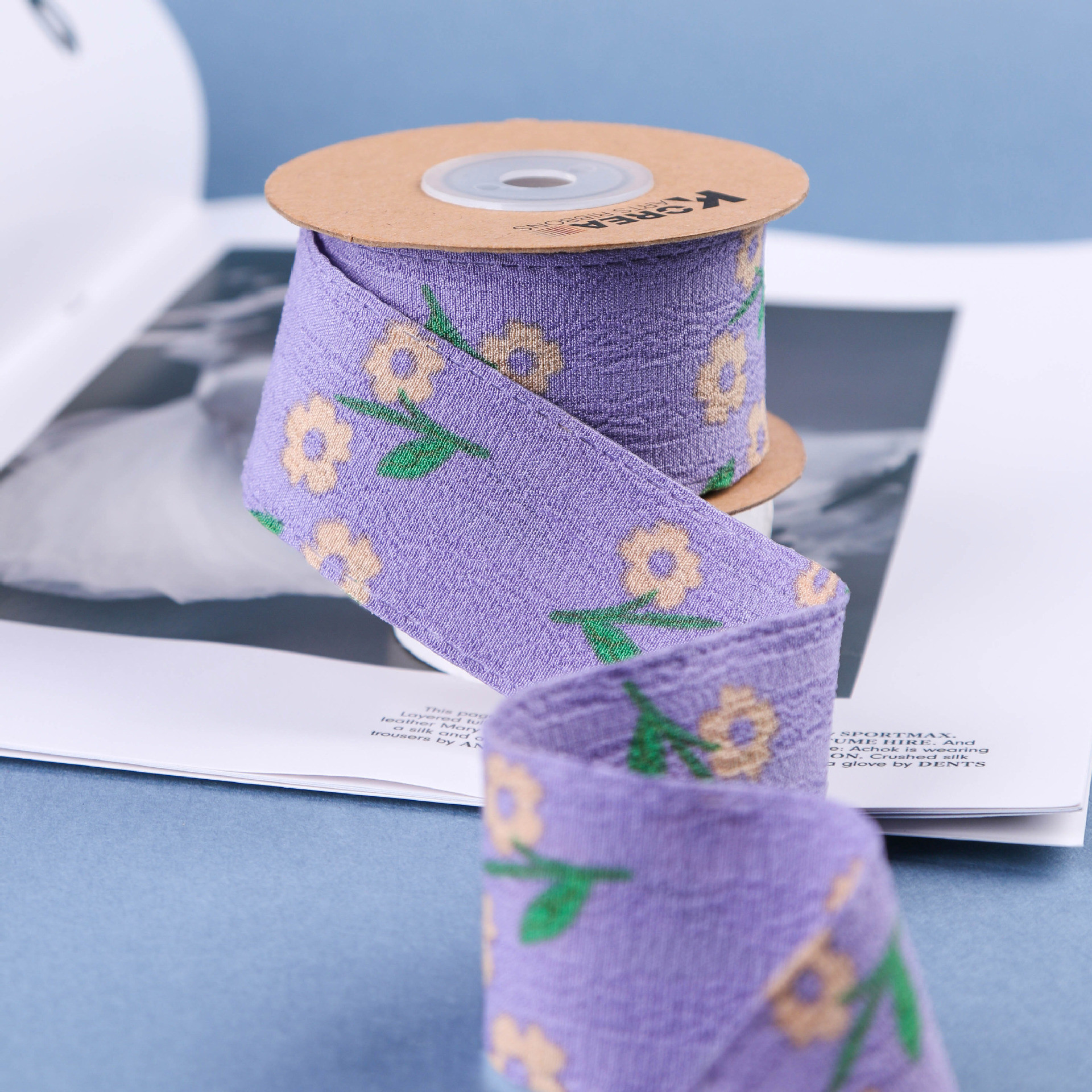 OEM Blossom Flower Art Printed Ribbon 40mm Custom Ribbon With Logo