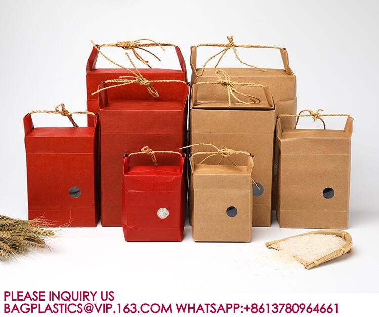 Stand Up Kraft Paper Pouch With String For Rice, Wheat Flour, Tea Leaves, Powders Packing