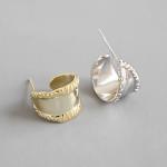 Lanciashow 925 Solid Silver Gold Plated Jewelry Wide Earrings Stud Retro Style