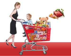 Wholesale 90L-3 supermarket shopping trolley , supermarket shopping cart with TPR wheels from china suppliers